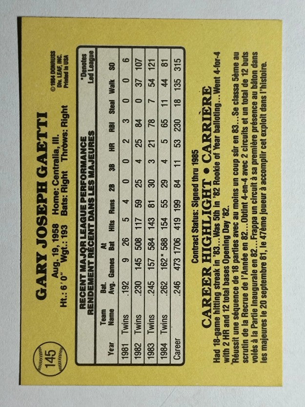 1985 Leaf/Donruss #145 Gary Gaetti