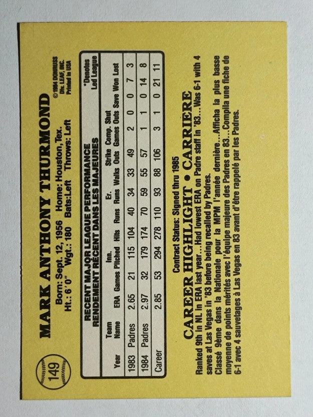 1985 Leaf/Donruss #149 Mark Thurmond