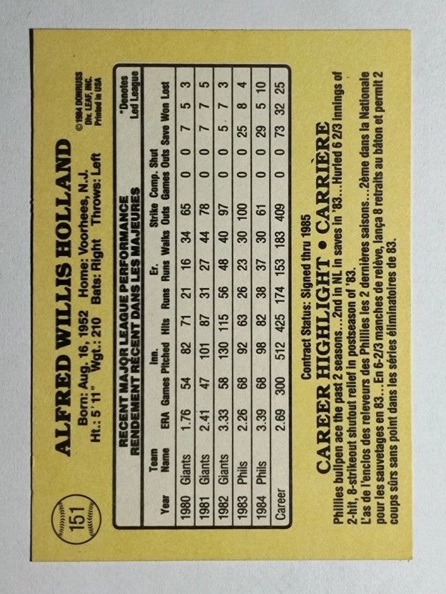 1985 Leaf/Donruss #151 Al Holland