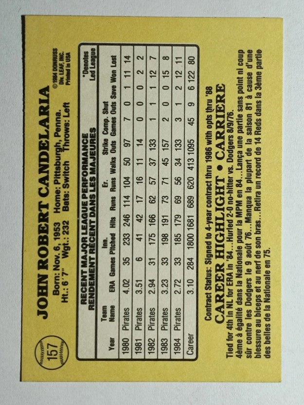 1985 Leaf/Donruss #157 John Candelaria