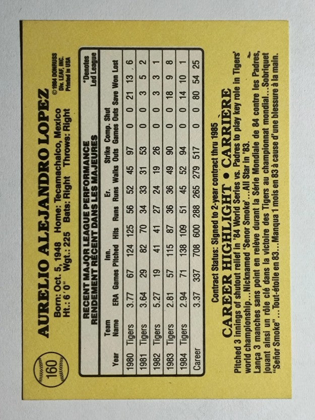1985 Leaf/Donruss #160 Aurelio Lopez