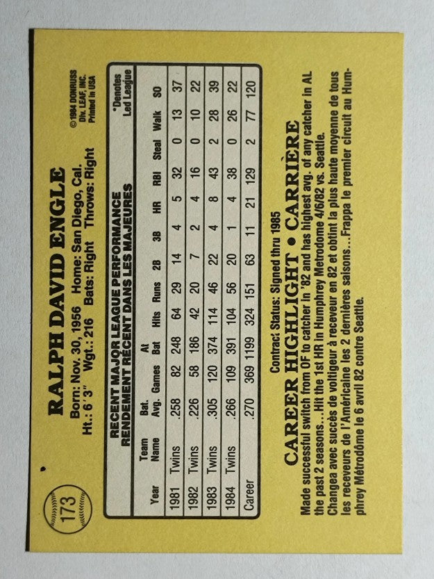 1985 Leaf/Donruss #173 Dave Engle
