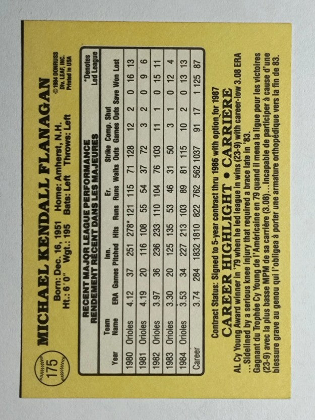 1985 Leaf/Donruss #175 Mike Flanagan