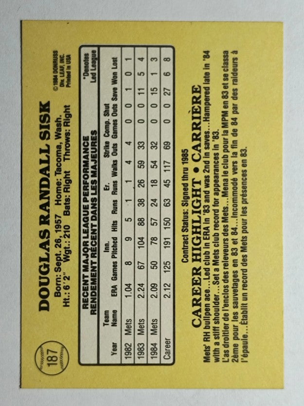1985 Leaf/Donruss #187 Doug Sisk