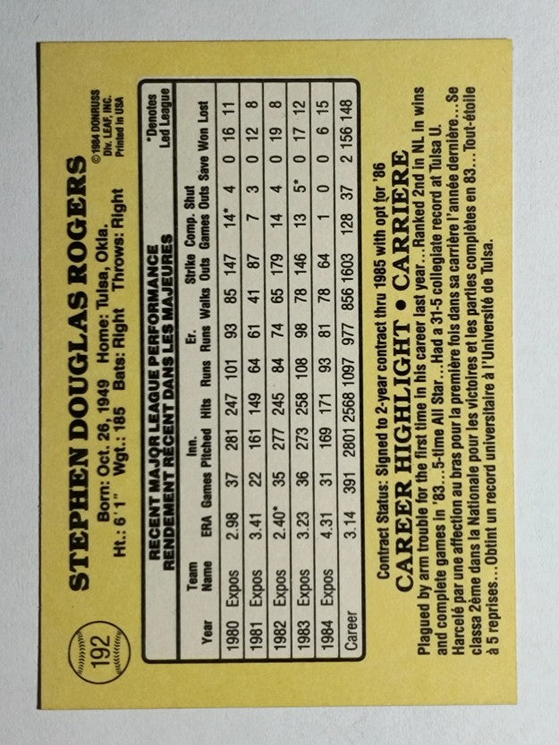 1985 Leaf/Donruss #192 Steve Rogers
