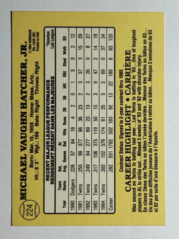1985 Leaf/Donruss #224 Mickey Hatcher