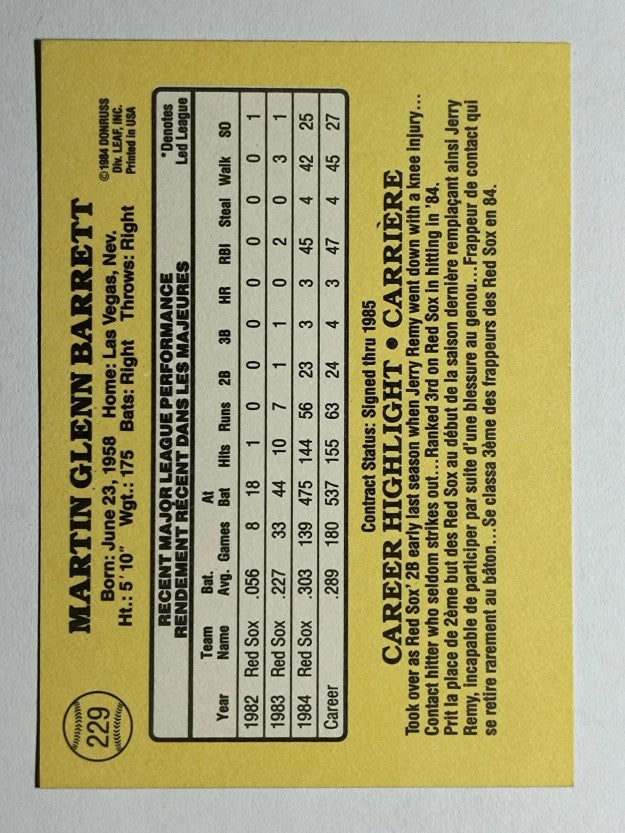 1985 Leaf/Donruss #229 Marty Barrett