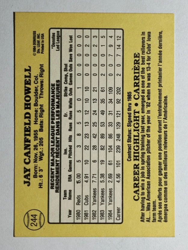 1985 Leaf/Donruss #244 Jay Howell