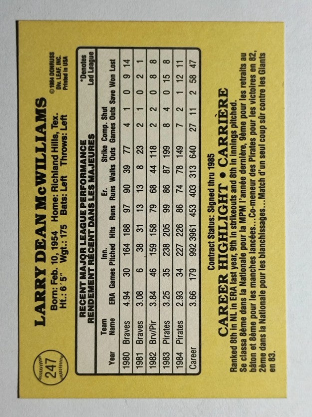1985 Leaf/Donruss #247 Larry McWilliams