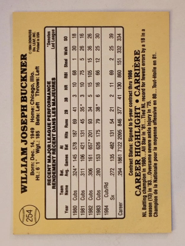 1985 Leaf/Donruss #254 Bill Buckner