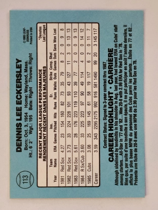 1986 Leaf/Donruss #113 Dennis Eckersley