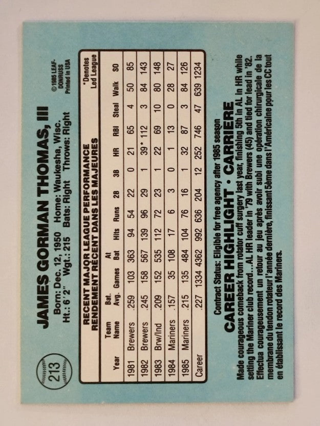 1986 Leaf/Donruss #213 Gorman Thomas