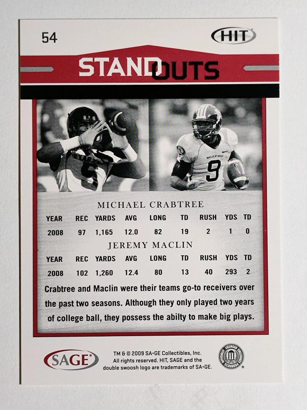 2009 SAGE HIT #54 Michael Crabtree SO/Jeremy Maclin