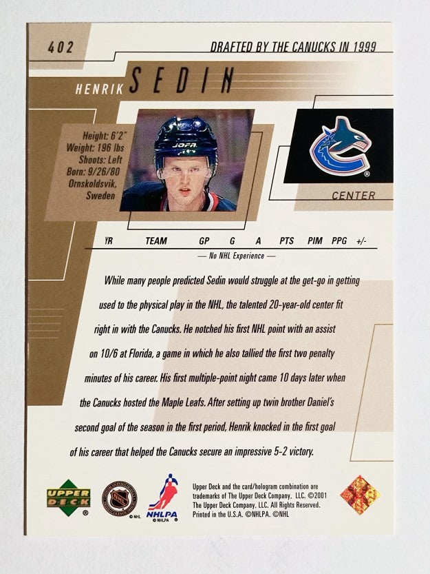 2000-01 Upper Deck #402 Henrik Sedin
