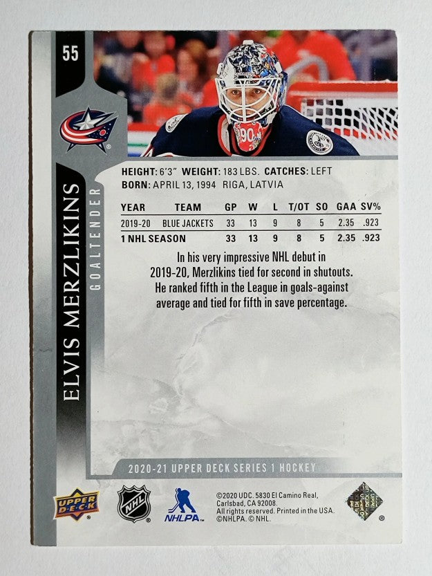 2020-21 Upper Deck #55 Elvis Merzlikins