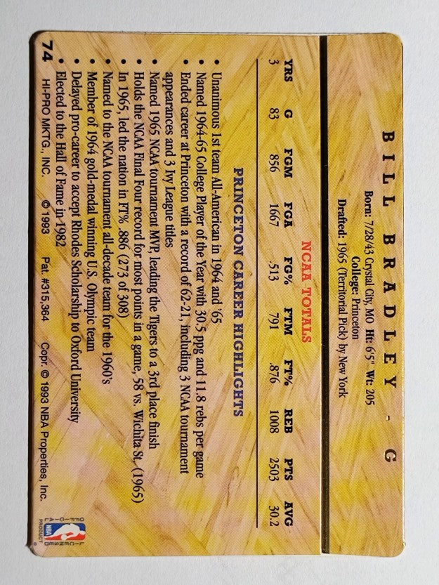 1993 Action Packed Hall of Fame #74 Bill Bradley