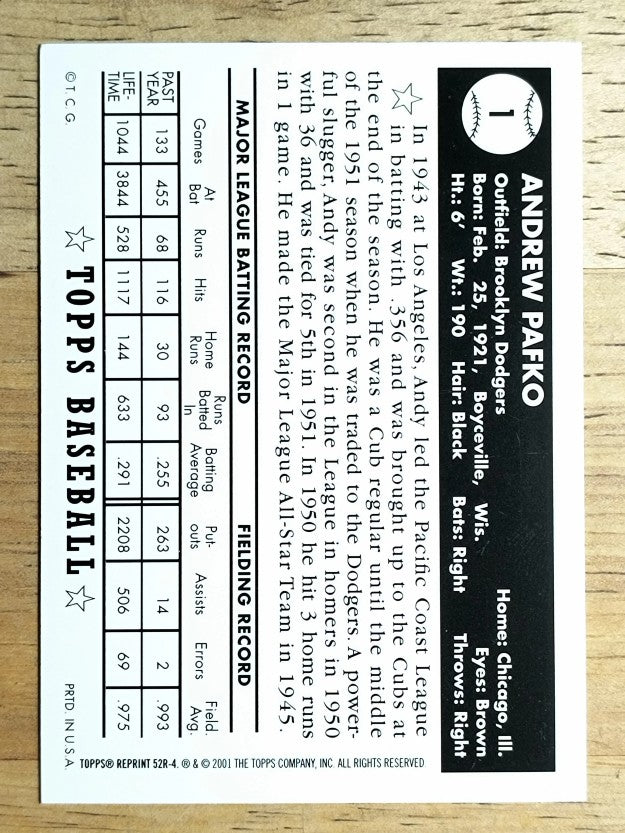 2002 Topps '52 Reprints #52R4 Andy Pafko