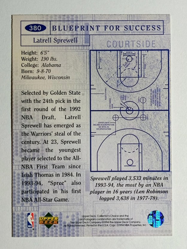 1994-95 Collector's Choice #380 Latrell Sprewell BP
