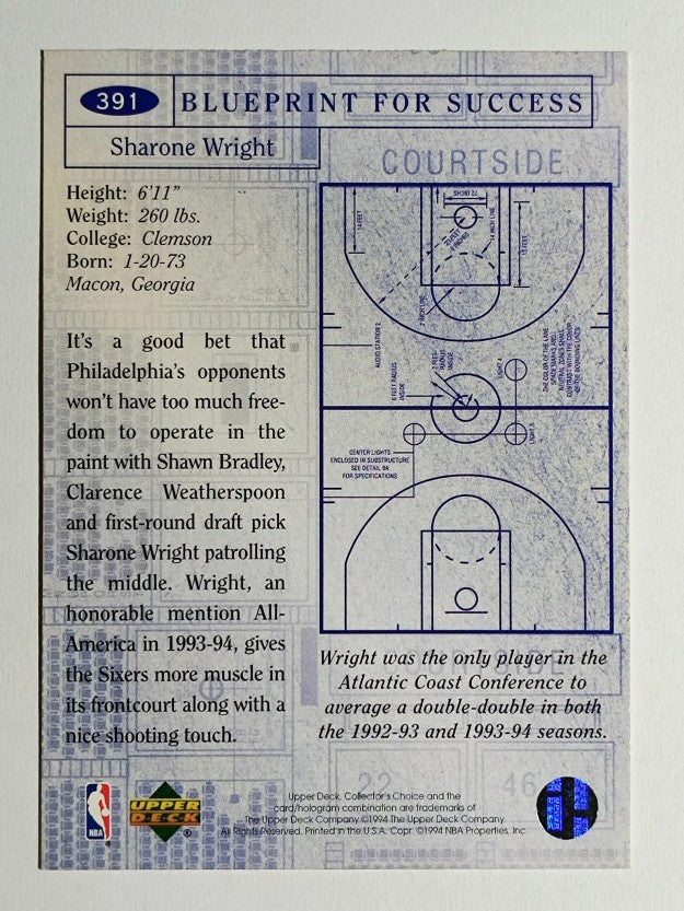 1994-95 Collector's Choice Silver Signature #391 Sharone Wright BP