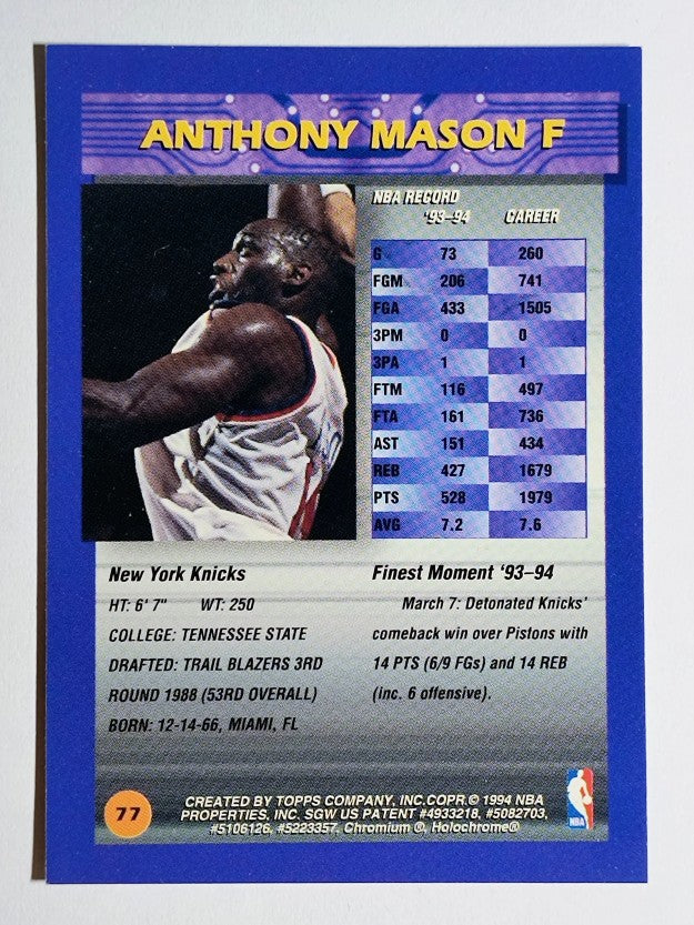 1994-95 Finest #77 Anthony Mason