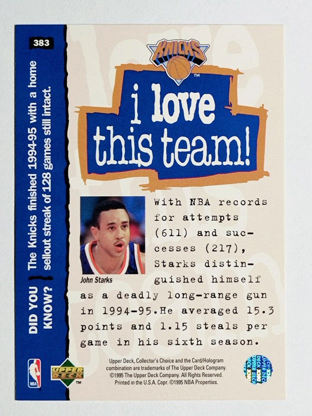 1995-96 Collector's Choice Player's Club #383 John Starks LOVE