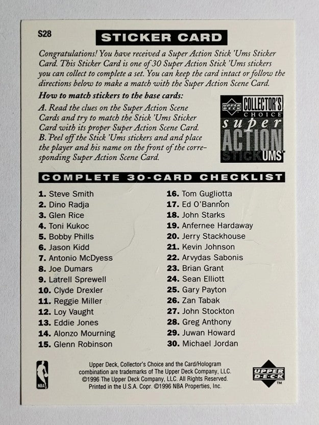 1996-97 Collector's Choice Stick Ums 2 #S28 Greg Anthony