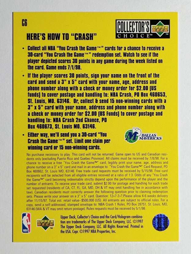 1997-98 Collector's Choice Crash the Game Scoring #C6A Shawn Bradley 12/1 L