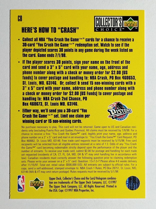 1997-98 Collector's Choice Crash the Game Scoring #C8A Lindsey Hunter 12/8 L