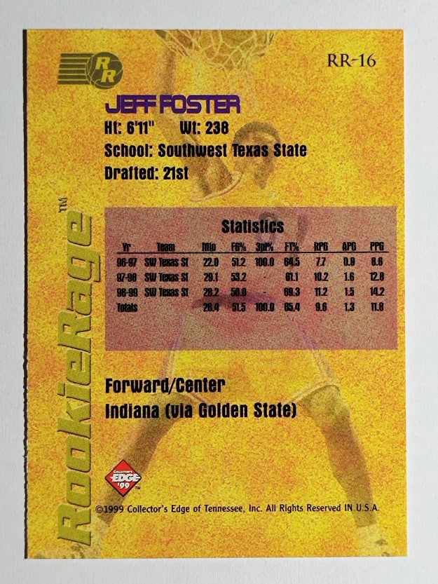 1999 Collector's Edge Rookie Rage #RR16 Jeff Foster