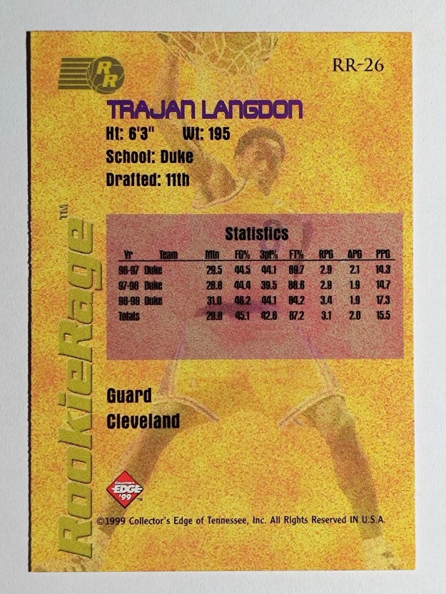 1999 Collector's Edge Rookie Rage #RR26 Trajan Langdon