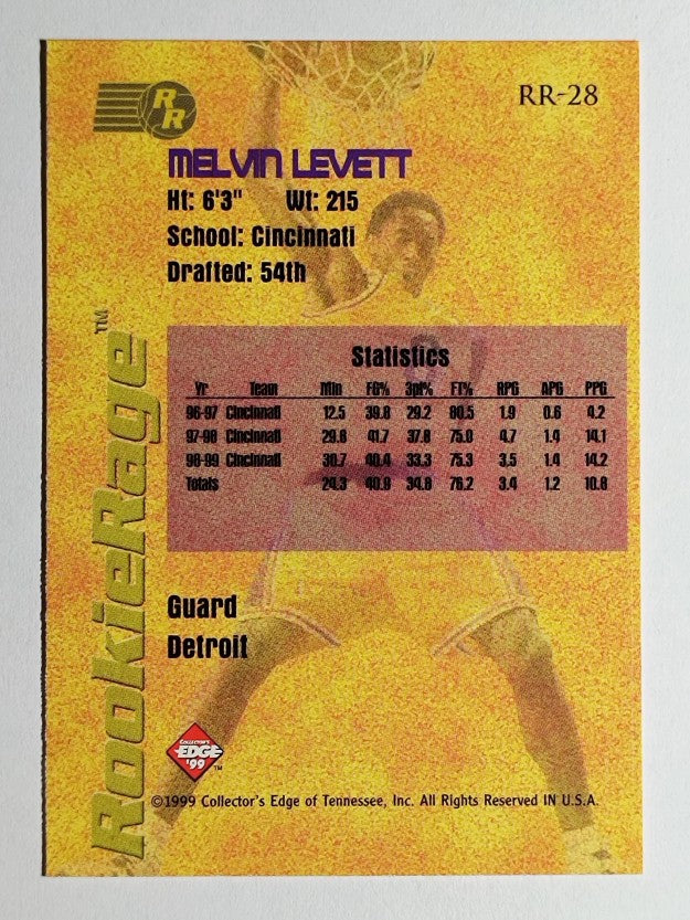 1999 Collector's Edge Rookie Rage #RR28 Melvin Levett