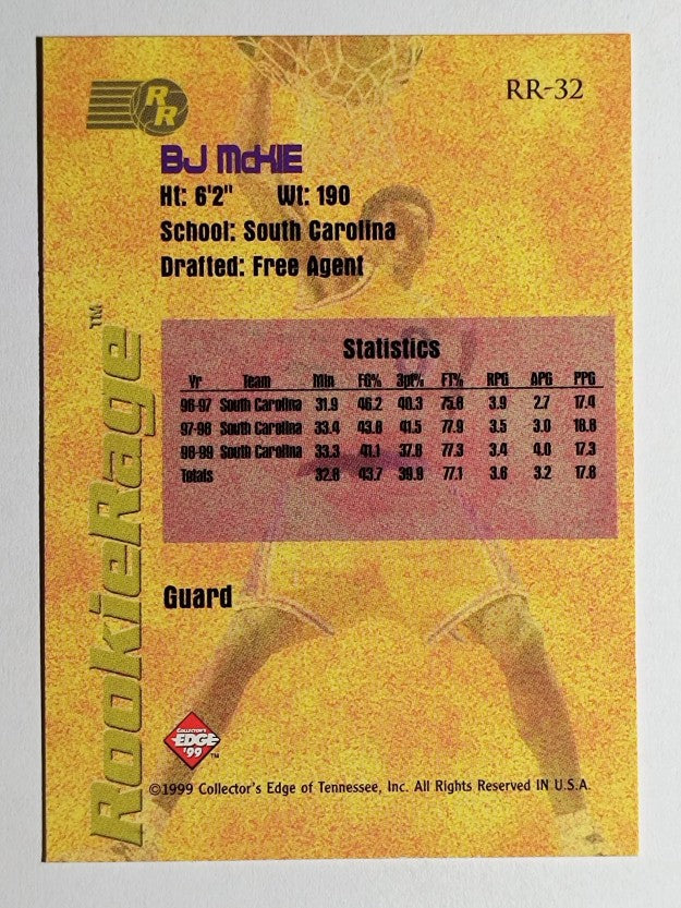 1999 Collector's Edge Rookie Rage #RR32 B.J. McKie