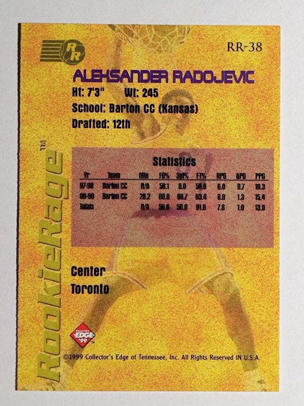 1999 Collector's Edge Rookie Rage #RR38 Aleksandar Radojevic
