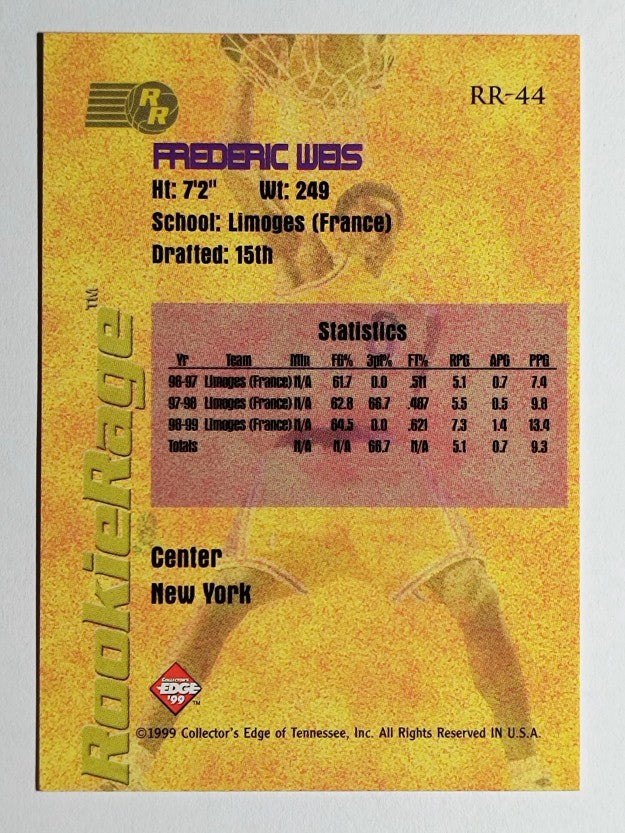 1999 Collector's Edge Rookie Rage #RR44 Frederic Weis