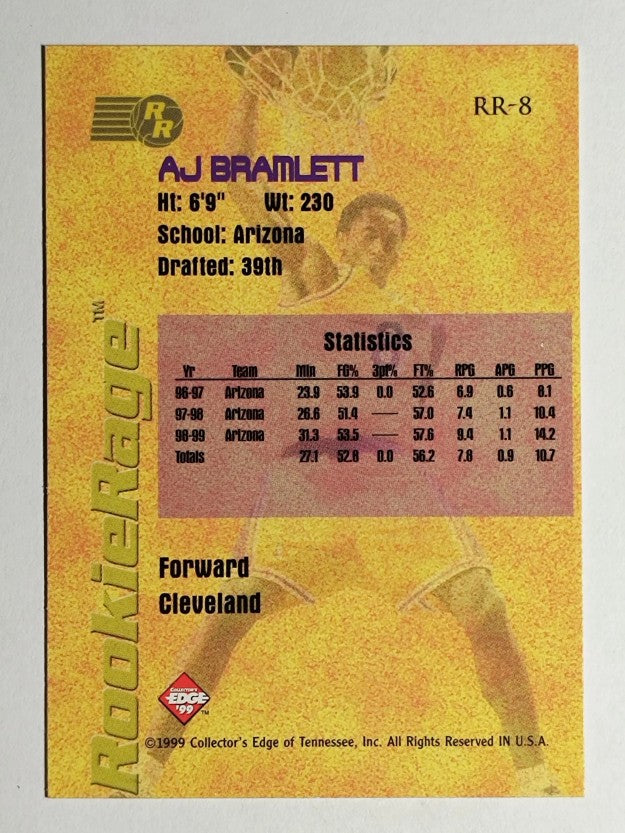 1999 Collector's Edge Rookie Rage Gold #RR8 A.J. Bramlett