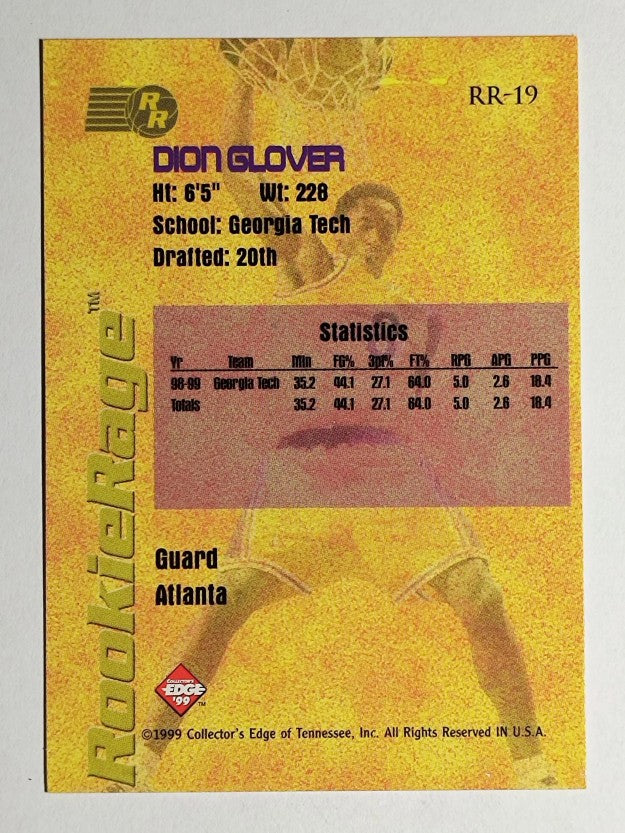 1999 Collector's Edge Rookie Rage Gold #RR19 Dion Glover