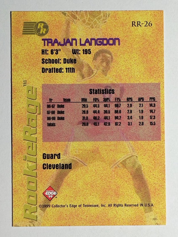 1999 Collector's Edge Rookie Rage Gold #RR26 Trajan Langdon
