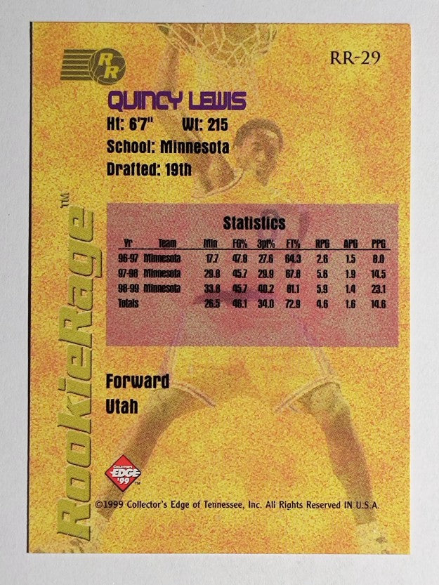 1999 Collector's Edge Rookie Rage Gold #RR29 Quincy Lewis