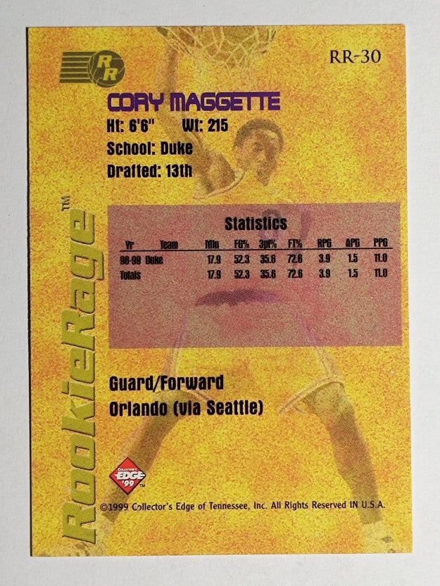 1999 Collector's Edge Rookie Rage Gold #RR30 Corey Maggette