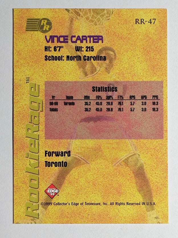 1999 Collector's Edge Rookie Rage Gold #RR47 Vince Carter