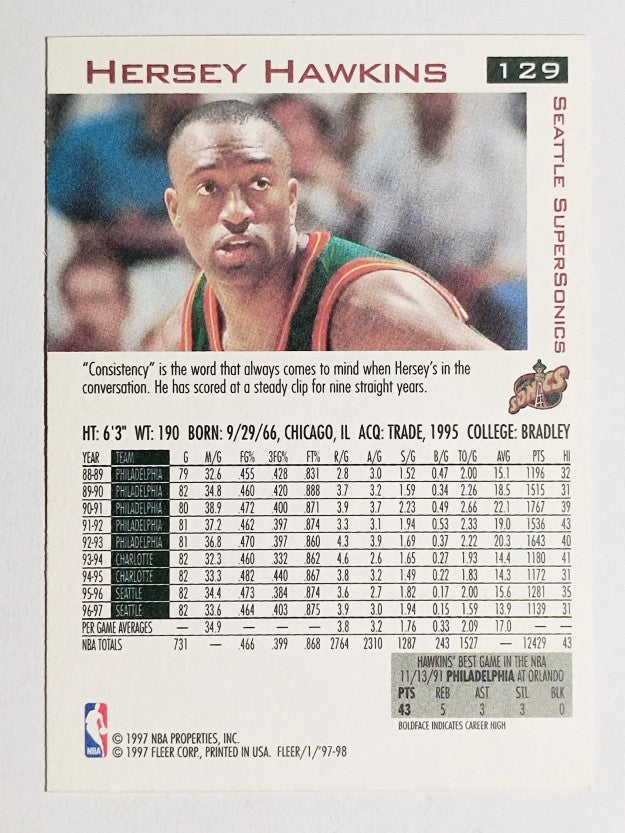 1997-98 Fleer #129 Hersey Hawkins