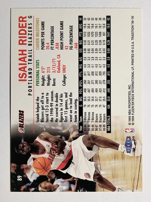 1999-00 Fleer #89 Isaiah Rider