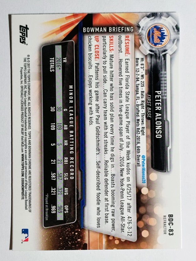 2017 Bowman Chrome Draft Refractors #BDC83 Peter Alonso