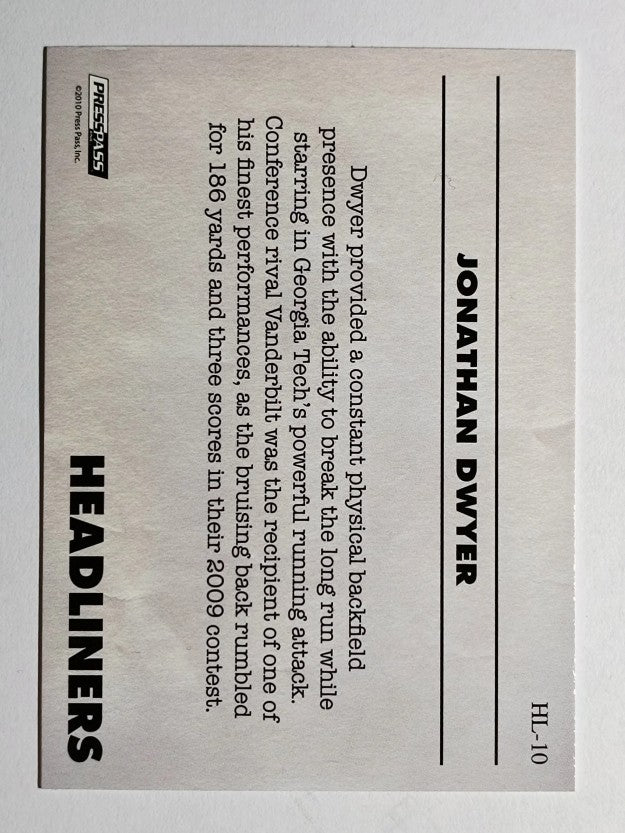 2010 Press Pass PE Headliners #HL10 Jonathan Dwyer