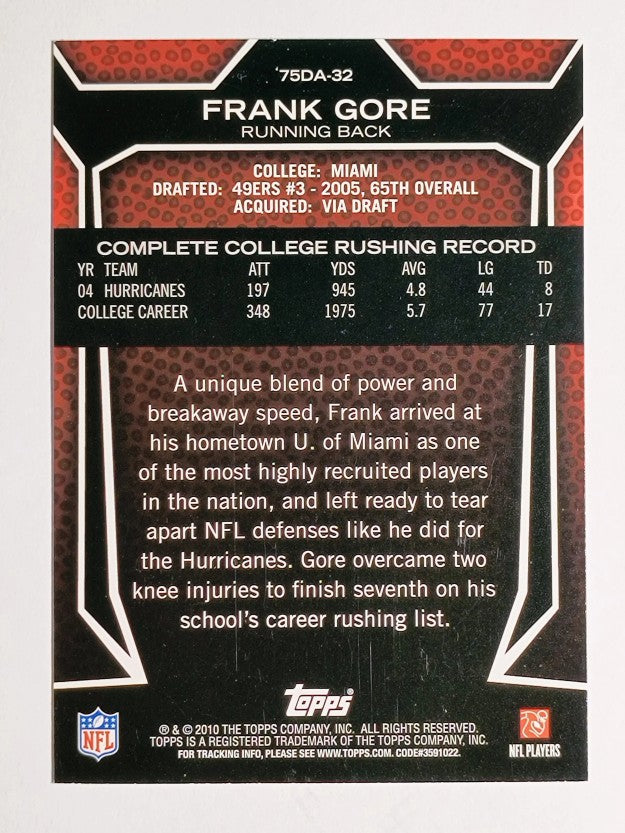 2010 Topps Draft 75th Anniversary #75DA32 Frank Gore