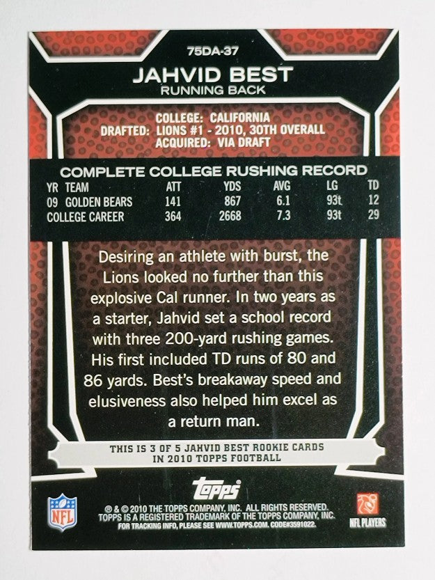 2010 Topps Draft 75th Anniversary #75DA37 Jahvid Best