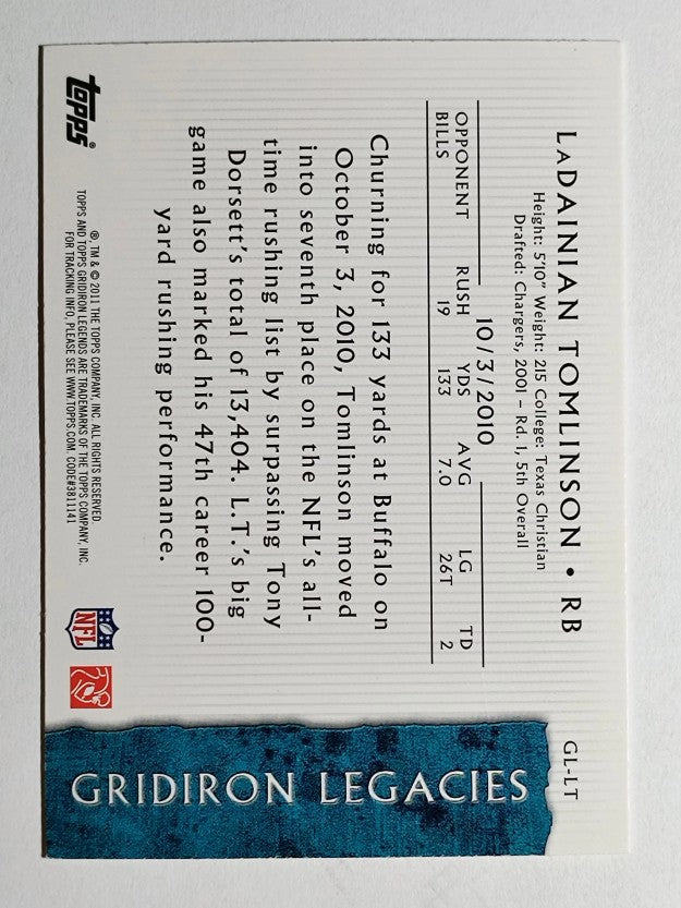 2011 Topps Legends Gridiron Legacies #GLLT LaDainian Tomlinson