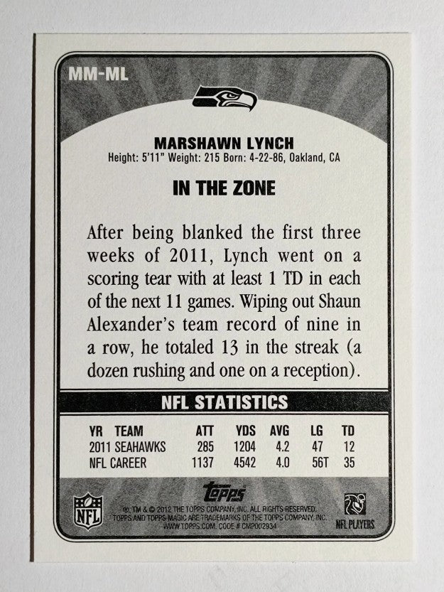 2012 Topps Magic Magical Moments #MMML Marshawn Lynch