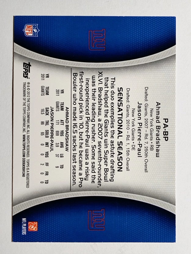 2012 Topps Paramount Pairs #PABP Ahmad Bradshaw/Jason Pierre-Paul