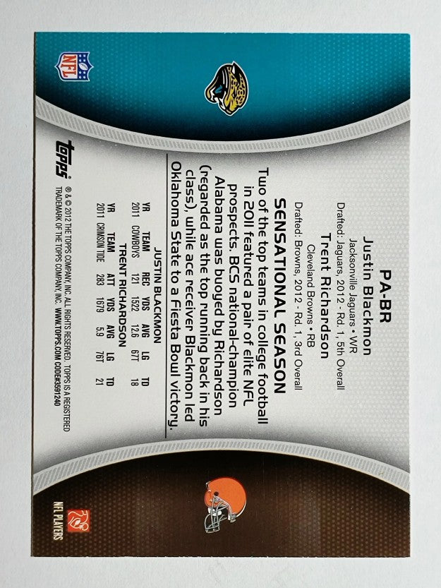 2012 Topps Paramount Pairs #PABR Justin Blackmon/Trent Richardson